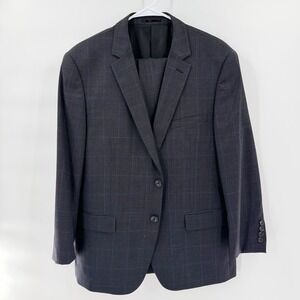 MANTONI Men's Wool Windowpane Suit 42S Gray Blue Plaid Two Piece